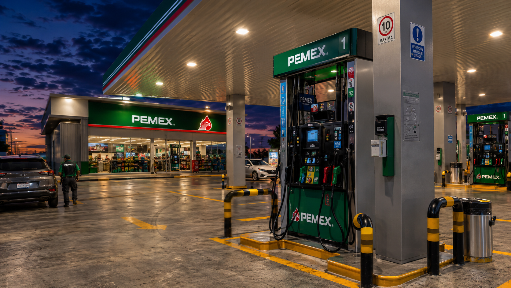 Estación de servicio de noche